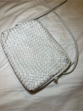 Ganson Woven Leather Crossbody Bag in White